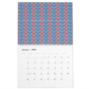 ein blauer Hintergrund mit roten und weißen Motive Kalender