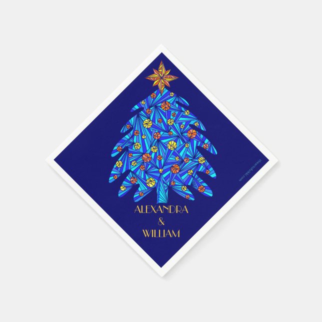 Ein blaues Abstraktes Ferienhaus Tree Personalisie Serviette (Ecke)