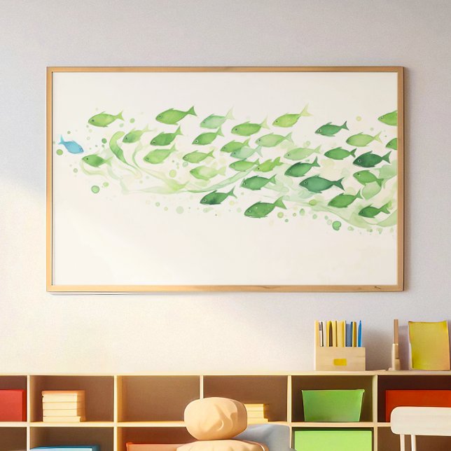 Ein blaues Fisch Aquarell grün Poster (Von Creator hochgeladen)