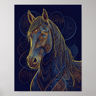 Ein blaues fraktales Pferd träumt Poster
