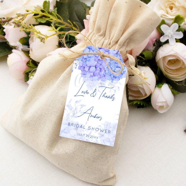 Ein blaues Hydrangea-Brautparty bevorzugt Geschenkanhänger (Something blue hydrangea flowers bridal shower thank you favor gift tags)
