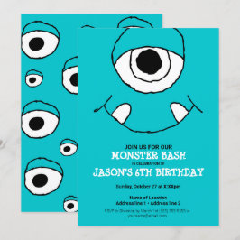Ein blaues Monster Bash! Niedliches Monster-Party  Einladung