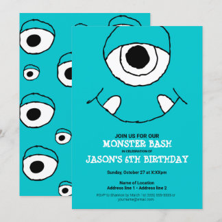 Ein blaues Monster Bash! Niedliches Monster-Party  Einladung