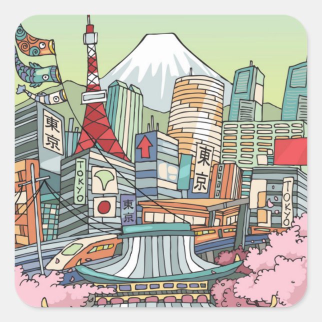 Ein Blick auf Tokio Quadratischer Aufkleber (Vorderseite)