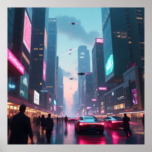 Ein Blick in das futuristische Stadtbild AI Poster