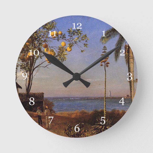 Ein Blick in die Bahamas von Bierstadt Albert. Runde Wanduhr (Vorderseite)