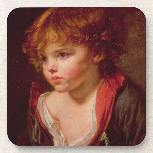 Ein blonder behaarter Junge mit einem offenen Untersetzer (Vorderseite)