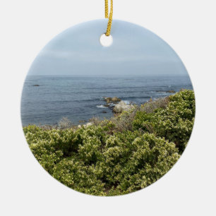 Ein blühendes Kalifornien: Coyote Bush am Meer Keramik Ornament