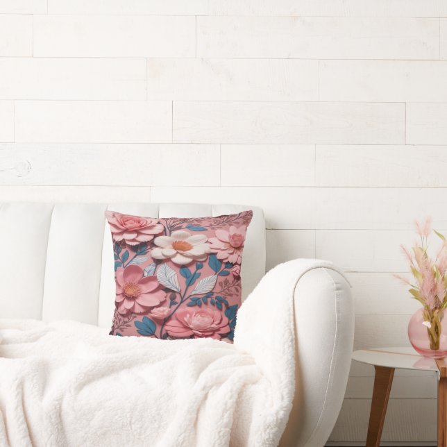 Ein Blumenmuster mit rosa Hintergrund Kissen (Liege)