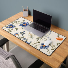 Ein Blumenmuster zeigt leuchtendes Blau und Orange Schreibtischunterlage
