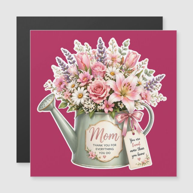 Ein Blumenstrauß in einer Gießkanne für Mama  Magnetkarte (Vorne/Hinten)