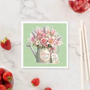 Ein Blumenstrauß in einer Gießkanne für Mama  Serviette