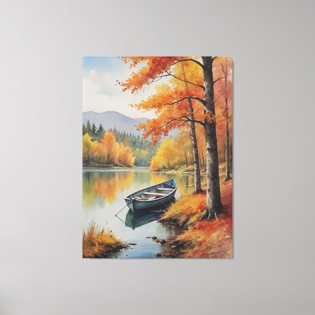 ein Boot auf einem See, das die Farbe des Wassers  Leinwanddruck (Vorderseite)