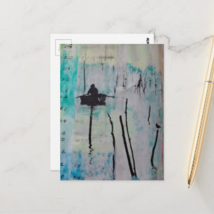 Ein Boot und ein Vogel Mixed Media Collage Postkarte