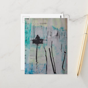 Ein Boot und ein Vogel Mixed Media Collage Postkarte