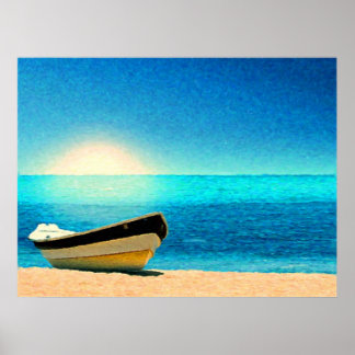 Ein Boot unter dem sonnigen Himmel Poster