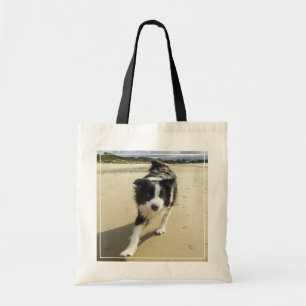 Ein Border-Collie-Hund, der auf den Strand läuft Tragetasche