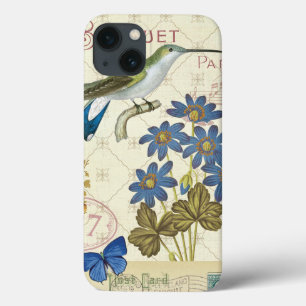 Ein Bouquet mit Blumen, Vögeln und Schmetterlinge iPhone 13 Hülle