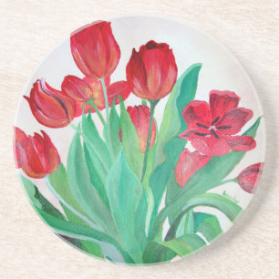 Ein Bouquet mit roten Tulips Sandstein Untersetzer