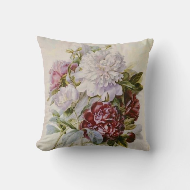 Ein Bouquet von Peony Blume von Pierre Redoute Kissen (Vorderseite)