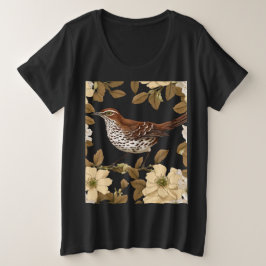 Ein brauner Thrasher-Vogel, umgeben von Blume der  Große Größe T-Shirt