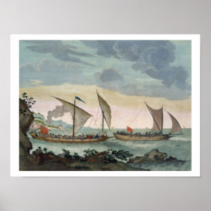 Ein Brigantine, der Verfolgung zu einem Felucca Poster