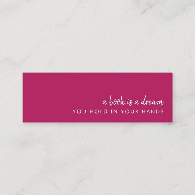 Ein Buch ist ein Traum | Modern rosa Mini Lesezeic Mini Visitenkarte (Vorderseite)