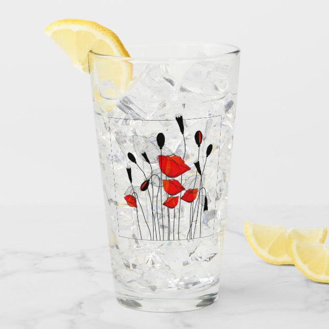 Ein Bündel rote Mohnblumen Glas (Vorderseite Ice)