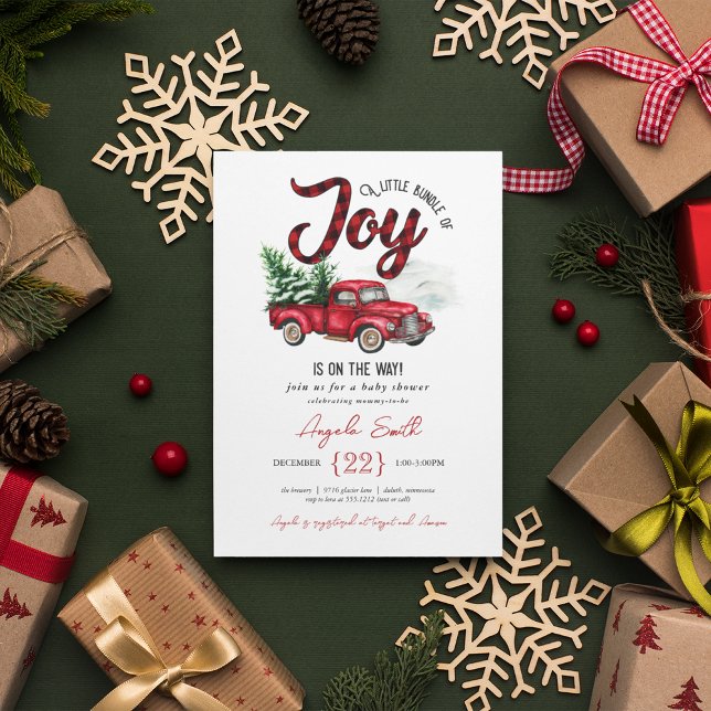 Ein Bündel von Joy Red Kariert Baby Dusche Einladu Einladung (Von Creator hochgeladen)