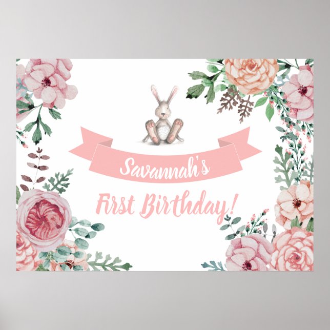 Ein Bunny Floral Birthday Poster (Vorne)