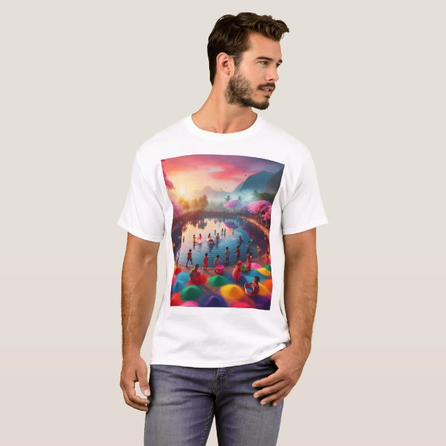 ein buntes Bild von Menschen in einem See mit eine T-Shirt (Vorne ganz)