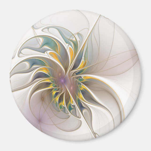 Ein buntes Fraktal-Ornament. Abstrakte Blume Magnet (Vorne)