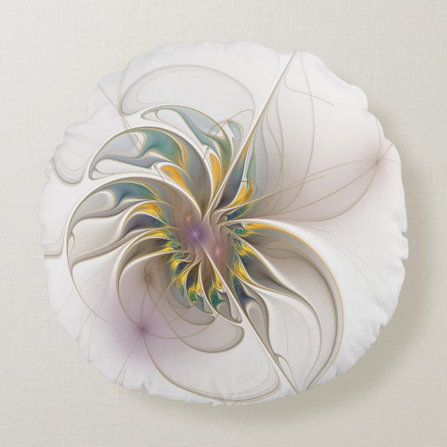 Ein buntes Fraktal-Ornament. Abstrakte Blume Rundes Kissen (Vorderseite)
