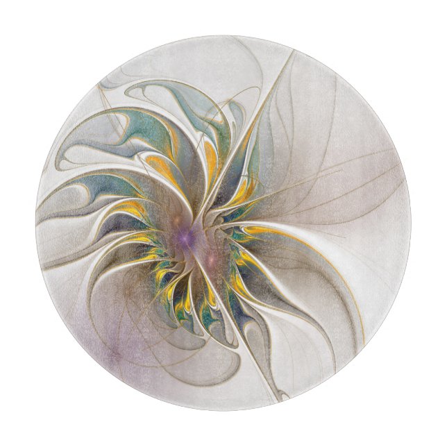 Ein buntes Fraktal-Ornament. Abstrakte Blume Schneidebrett (Vorderseite)