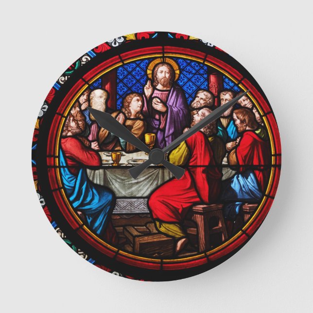 Ein buntes Glasbild des letzten Abendessens Runde Wanduhr (Vorderseite)