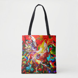"Ein buntester Morgen-" Hahn und Kolibris Tasche