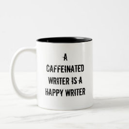 Ein Caffeinated Verfasser ist eine glückliche Zweifarbige Tasse