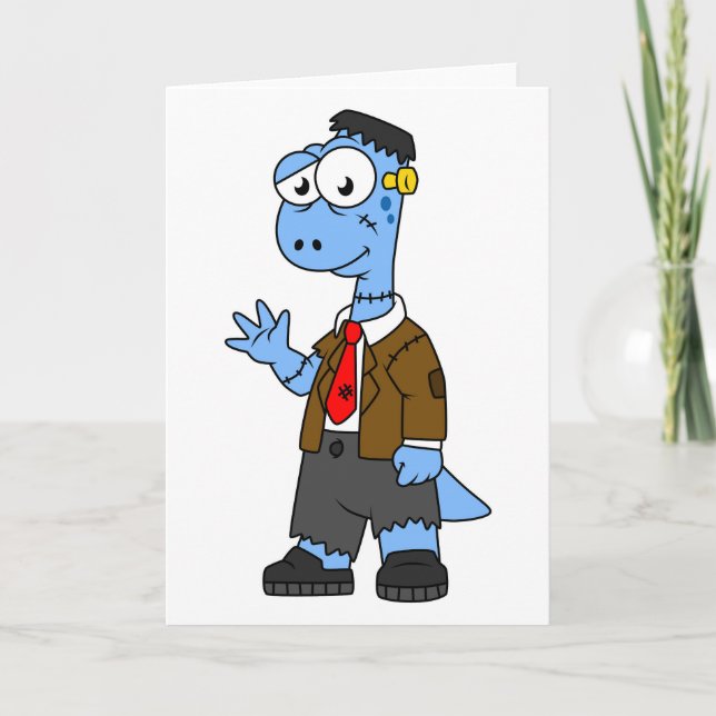 Ein Cartoon Brontosaurier verkleidete sich als Fra Karte (Vorderseite)