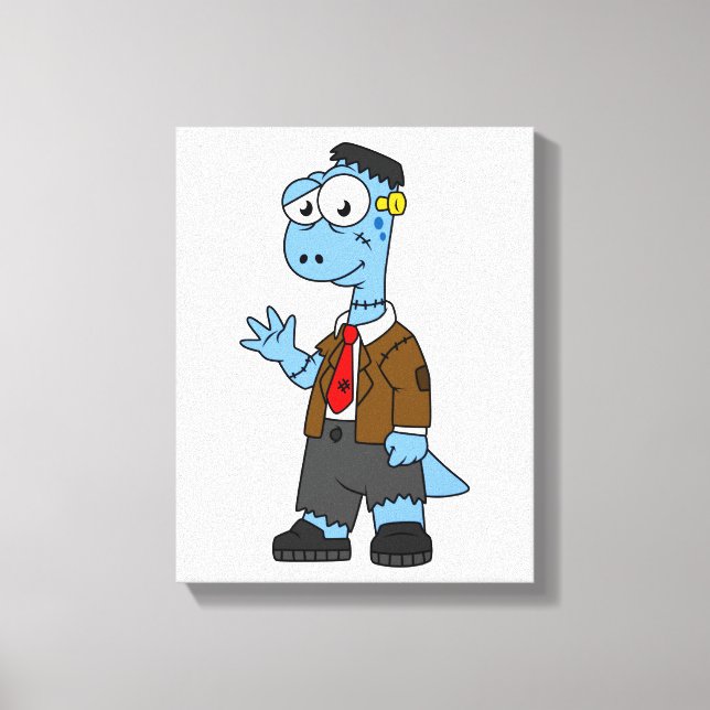 Ein Cartoon Brontosaurier verkleidete sich als Fra Leinwanddruck (Vorderseite)