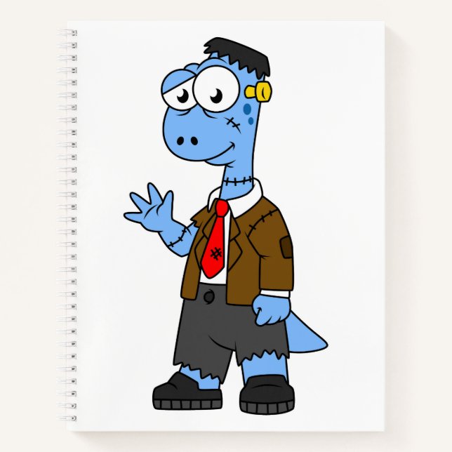 Ein Cartoon Brontosaurier verkleidete sich als Fra Notizbuch (Vorderseite)