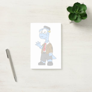 Ein Cartoon Brontosaurier verkleidete sich als Fra Post-it Klebezettel