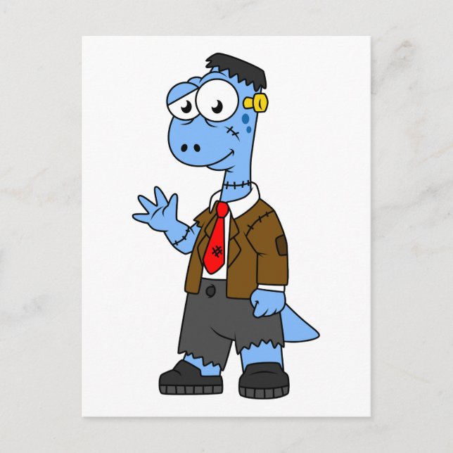 Ein Cartoon Brontosaurier verkleidete sich als Fra Postkarte (Vorderseite)