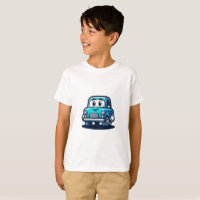 ein Cartoon eines alten, lächelnden blauen Autos