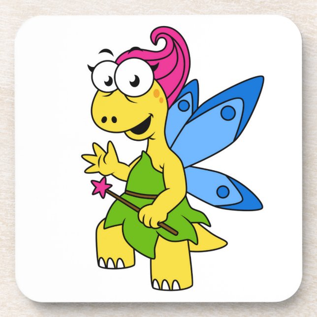 Ein Cartoon Fairysaur Dinosaurier. Getränkeuntersetzer (Vorderseite)