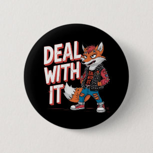 Ein Cartoon-Fuchs im Harajuku-Stil Button