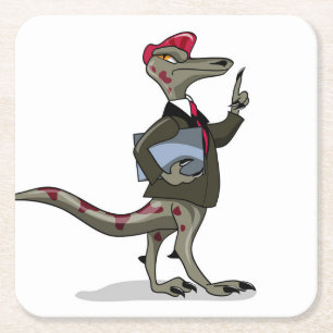 Ein Cartoon Iguanodon Clerk. Rechteckiger Pappuntersetzer
