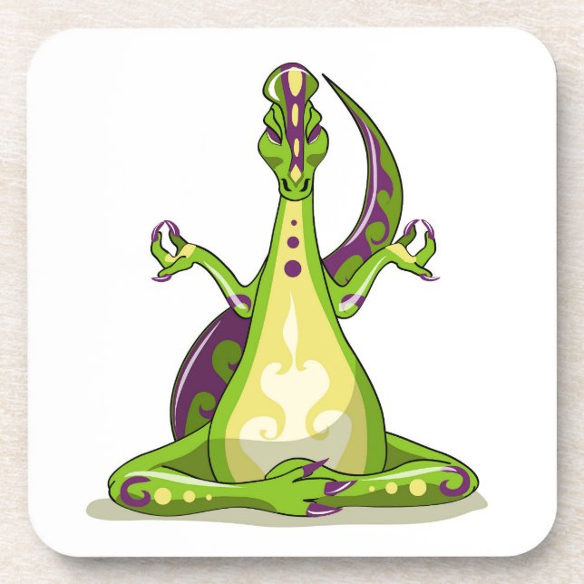 Ein Cartoon Iguanodon Dinosaurier, der Yoga macht. Getränkeuntersetzer (Vorderseite)