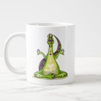 Ein Cartoon Iguanodon Dinosaurier, der Yoga macht.