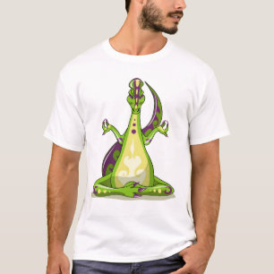 Ein Cartoon Iguanodon Dinosaurier, der Yoga macht. T-Shirt