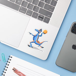 Ein Cartoon Iguanodon spielt Basketball. Aufkleber